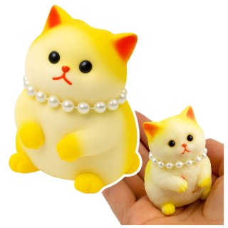 LEAN TOYS Gniotek Sensoryczny Miękki Kotek Z Perłami Biało-Żółty 7,5cm