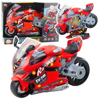 LEAN Toys Motocykl Do Rozkręcania 2w1 DIY Warsztat Światła Dźwięki Dym Czerwony 43cm