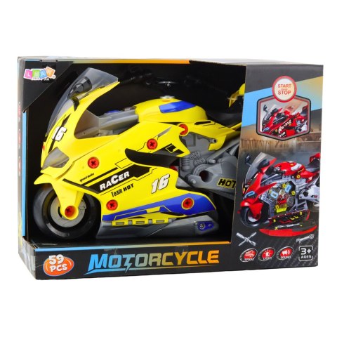 LEAN Toys Motocykl Do Rozkręcania 2w1 DIY Warsztat Światła Dźwięki Dym Żółty 43cm