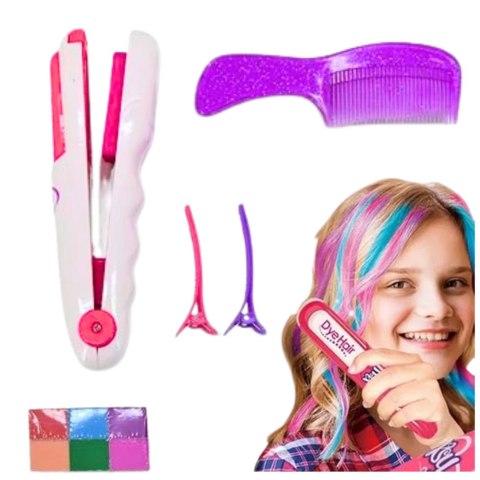 LEAN Toys Zestaw Do Koloryzacji Włosów Prostownica Kolorowe Kredy Spinki Grzebień