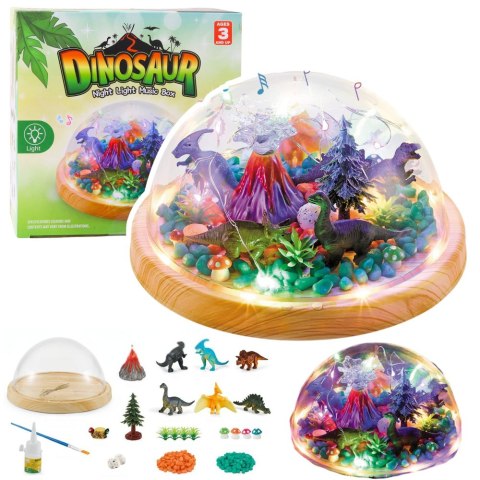 LEAN Toys Zestaw Kreatywny Terrarium z Dinozaurami Lampka Nocna Kopuła Dźwięki DIY