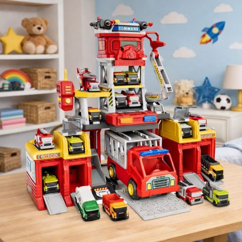 LEAN Toys Zestaw Zabawkowy Remiza Strażacka Centrum Ratunkowe Światła Dźwięki