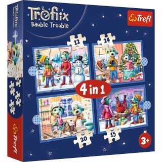 Trefl Puzzle Puzzle - 4w1 (12, 15, 20, 24) - U Treflików pada śnieg - Rodzina Trefilków - Trefl 34657