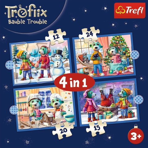 Trefl Puzzle Puzzle - 4w1 (12, 15, 20, 24) - U Treflików pada śnieg - Rodzina Trefilków - Trefl 34657
