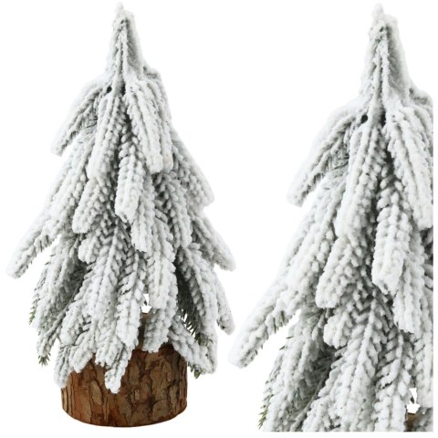 LEAN Choinka Ozdobna Dekoracyjna Sztuczna Na Pniu Pokryta Śniegiem 30 x 10 cm