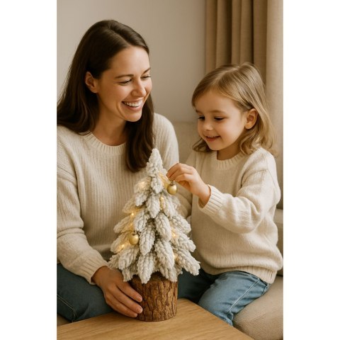 LEAN Choinka Ozdobna Dekoracyjna Sztuczna Na Pniu Pokryta Śniegiem 30 x 10 cm