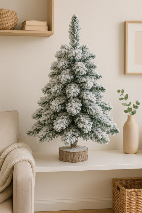 LEAN Choinka Ozdobna Dekoracyjna Sztuczna Na Pniu Pokryta Śniegiem 60 x 16 cm