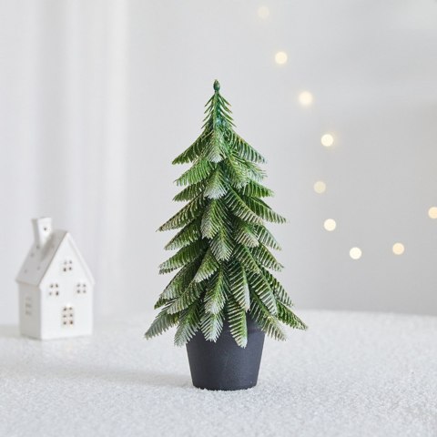 LEAN Choinka Ozdobna Dekoracyjna Sztuczna W Doniczce Srebrne Wykończenie 22 x 10 cm