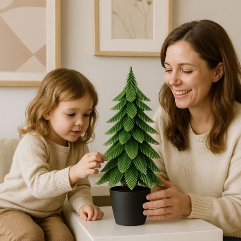 LEAN Choinka Ozdobna Dekoracyjna Sztuczna W Doniczce Srebrne Wykończenie 22 x 10 cm