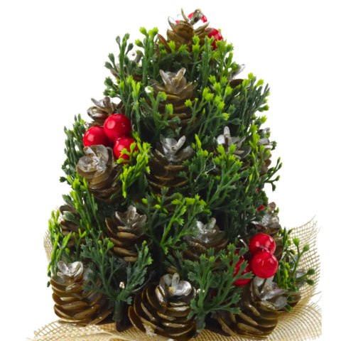 LEAN Choinka Sztuczna Dekoracyjna Szyszki Czerwona Jarzębina Ozdoby 17x10cm