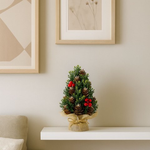 LEAN Choinka Sztuczna Dekoracyjna Szyszki Czerwona Jarzębina Ozdoby 17x10cm