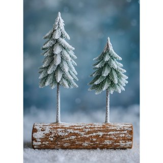 LEAN Dekoracja Kompozycja Świąteczna Choinki Na Pniu Pokryte Śniegiem 34 x 28 cm