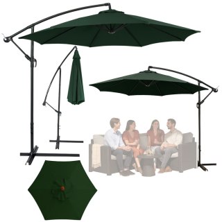 LEAN Parasol Ogrodowy Boczny Z Regulacją Pochyłu Pokrowiec 350 x 250cm Zielony
