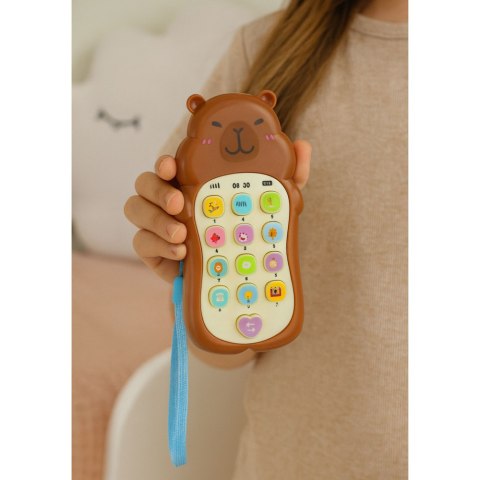 LEAN TOYS Dziecięcy Telefon Edukacyjny Światła Dźwięki Melodie Kapibara Brązowy