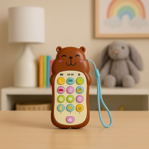 LEAN TOYS Dziecięcy Telefon Edukacyjny Światła Dźwięki Melodie Kapibara Brązowy