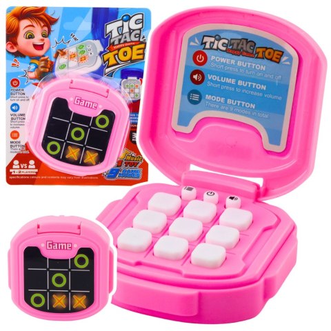LEAN TOYS Gra Elektroniczna Kółko i Krzyżyk Tic Tac Toe 9 Trybów Różowa