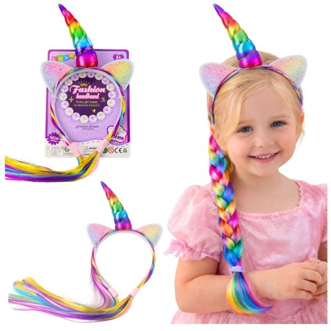 LEAN TOYS Opaska Z Rogiem Jednorożca Kolorowe Włosy Do Plecenia Warkoczy