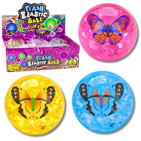 LEAN Toys Elastyczna Piłka Do Odbijania Z Kauczuku Konfetti Motyl Świeci Mix 9 cm