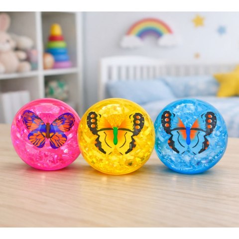 LEAN Toys Elastyczna Piłka Do Odbijania Z Kauczuku Konfetti Motyl Świeci Mix 9 cm