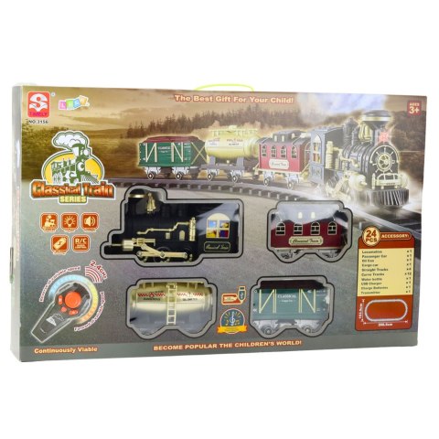 LEAN Toys Kolejka Elektryczna Pociąg Klasyczny RC Światła Dźwięki Dym 206 cm 24 el.