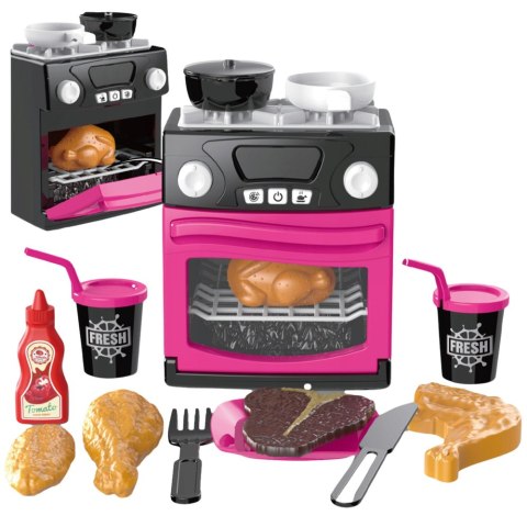 LEAN Toys Kuchenka Zabawkowa Z Piekarnikiem Jedzenie Światła Dźwięki Różowa