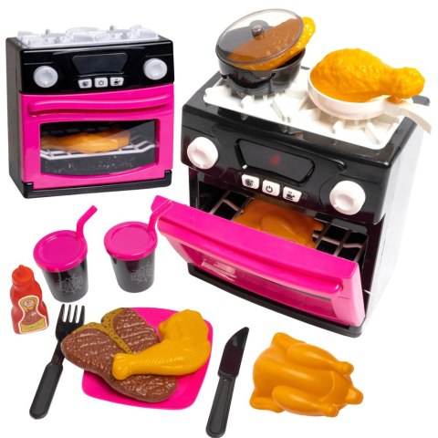 LEAN Toys Kuchenka Zabawkowa Z Piekarnikiem Jedzenie Światła Dźwięki Różowa
