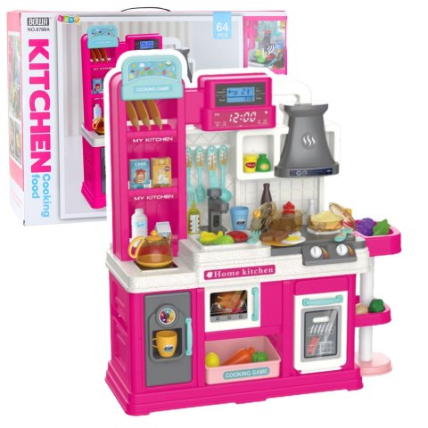 LEAN Toys Kuchnia Dla Dzieci Obieg Wody Zmiana Koloru Żywności Para Różowa 64 el.