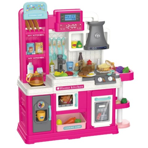 LEAN Toys Kuchnia Dla Dzieci Obieg Wody Zmiana Koloru Żywności Para Różowa 64 el.