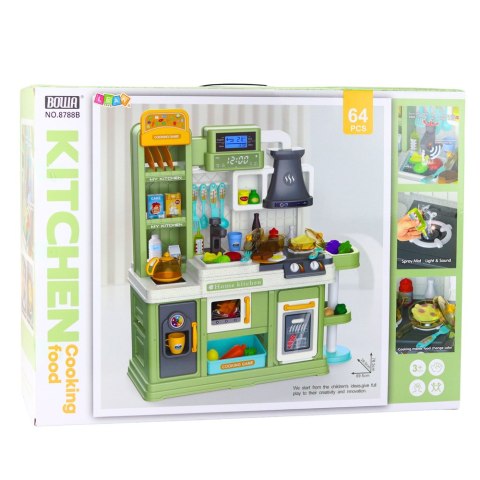 LEAN Toys Kuchnia Dla Dzieci Obieg Wody Zmiana Koloru Żywności Para Zielona 64 el.