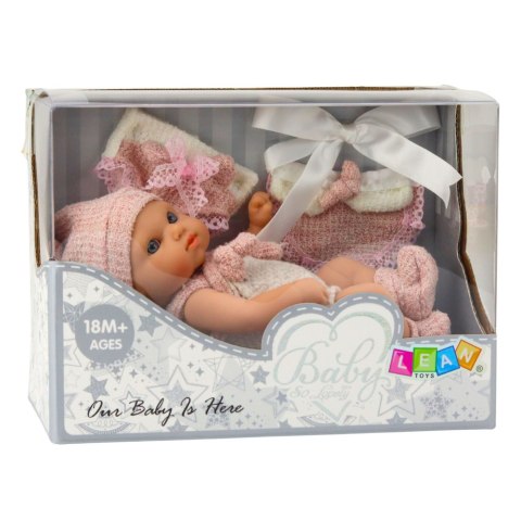 LEAN Toys Lalka Bobas Niemowlak Różowe Ubranko Czapeczka Śliniaczek 18 cm