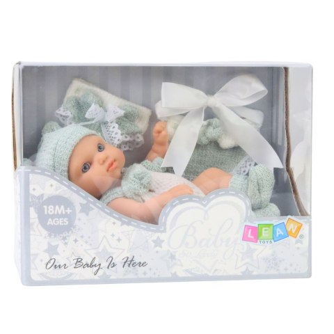 LEAN Toys Lalka Bobas Niemowlak Szare Ubranko Czapeczka Śliniaczek 18 cm