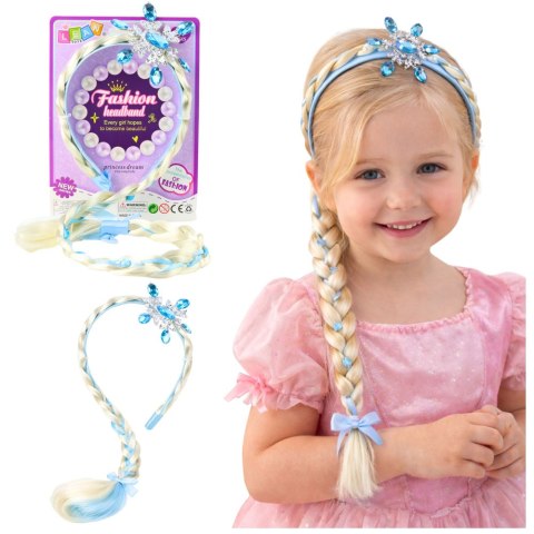LEAN Toys Opaska Z Długim Warkoczem Niebieska Wstążka Diamenty Śnieżynka 50 cm