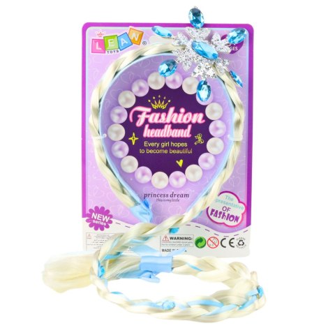 LEAN Toys Opaska Z Długim Warkoczem Niebieska Wstążka Diamenty Śnieżynka 50 cm