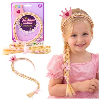 LEAN Toys Opaska Z Długim Warkoczem Różowa Wstążka Diamenty Korona 50 cm