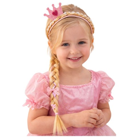 LEAN Toys Opaska Z Długim Warkoczem Różowa Wstążka Diamenty Korona 50 cm