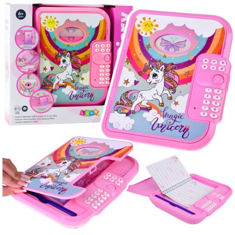 LEAN Toys Pamiętnik Notatnik Na Kod Jednorożec Nagrywanie Głosu Quiz Melodie Różowy