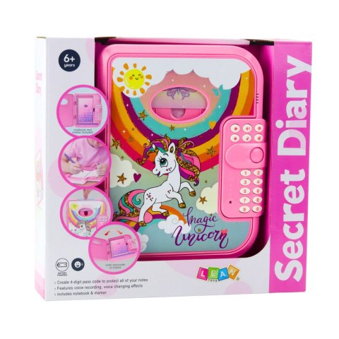 LEAN Toys Pamiętnik Notatnik Na Kod Jednorożec Nagrywanie Głosu Quiz Melodie Różowy
