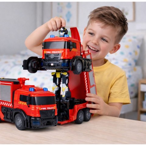 LEAN Toys Robot Samochód Straż Pożarna 2w1 Zdalnie Sterowany RC Światła Dźwięki Woda