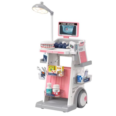 LEAN Toys Zestaw Doktor Dentysta Wózek Medyczny Światła Różowy 26 el.