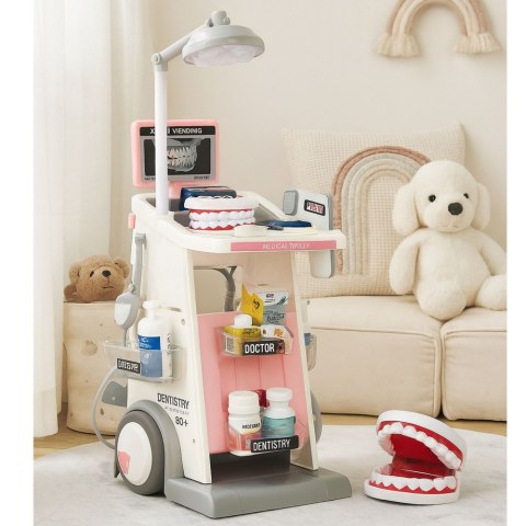 LEAN Toys Zestaw Doktor Dentysta Wózek Medyczny Światła Różowy 26 el.