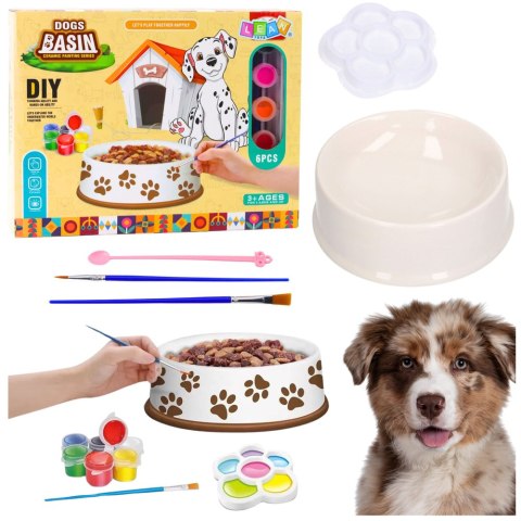 LEAN Toys Zestaw Kreatywny Miska Dla Psa Do Malowania Farbki Pędzelki DIY 6 el.