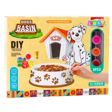 LEAN Toys Zestaw Kreatywny Miska Dla Psa Do Malowania Farbki Pędzelki DIY 6 el.