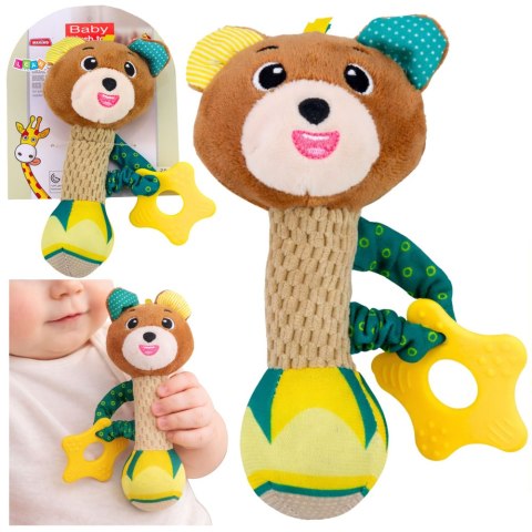 LEAN TOYS Pluszowa Grzechotka Miś Z Gryzakiem i Piszczałką Dla Niemowląt