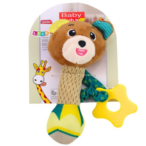 LEAN TOYS Pluszowa Grzechotka Miś Z Gryzakiem i Piszczałką Dla Niemowląt