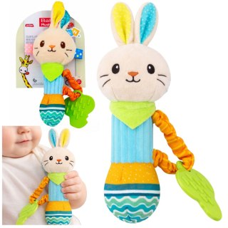 LEAN TOYS Pluszowa Grzechotka Zajączek Z Gryzakiem i Piszczałką Dla Niemowląt