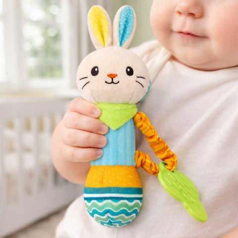 LEAN TOYS Pluszowa Grzechotka Zajączek Z Gryzakiem i Piszczałką Dla Niemowląt