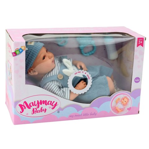 LEAN Toys Lalka Bobas W Niebieskim Ubranku Króliczek Akcesoria Dźwięki 39 cm