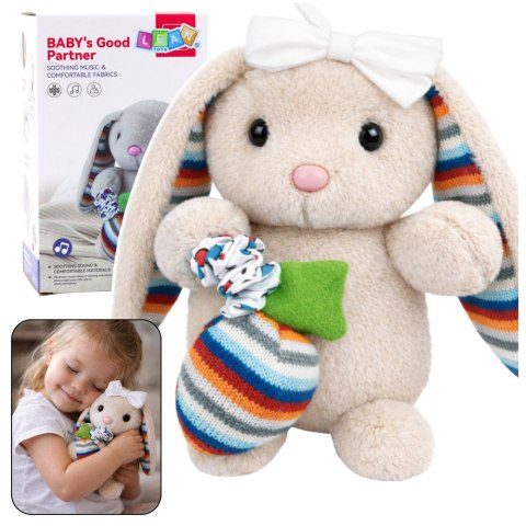 LEAN Toys Miękki Pluszowy Króliczek Pozytywka Przytulanka Maskotka Beżowy