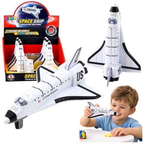LEAN Toys Statek Kosmiczny Metalowy Napęd Pull-Back Otwierany Biały