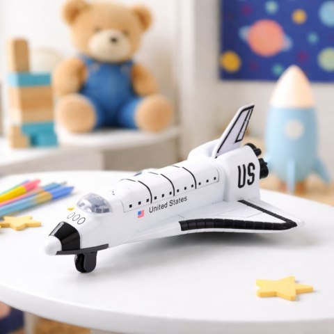 LEAN Toys Statek Kosmiczny Metalowy Napęd Pull-Back Otwierany Biały